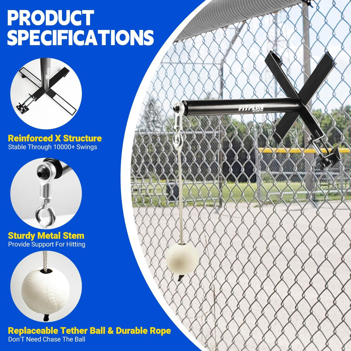Portable Hitting Trainer with Tethered Ball for Fence Mounting