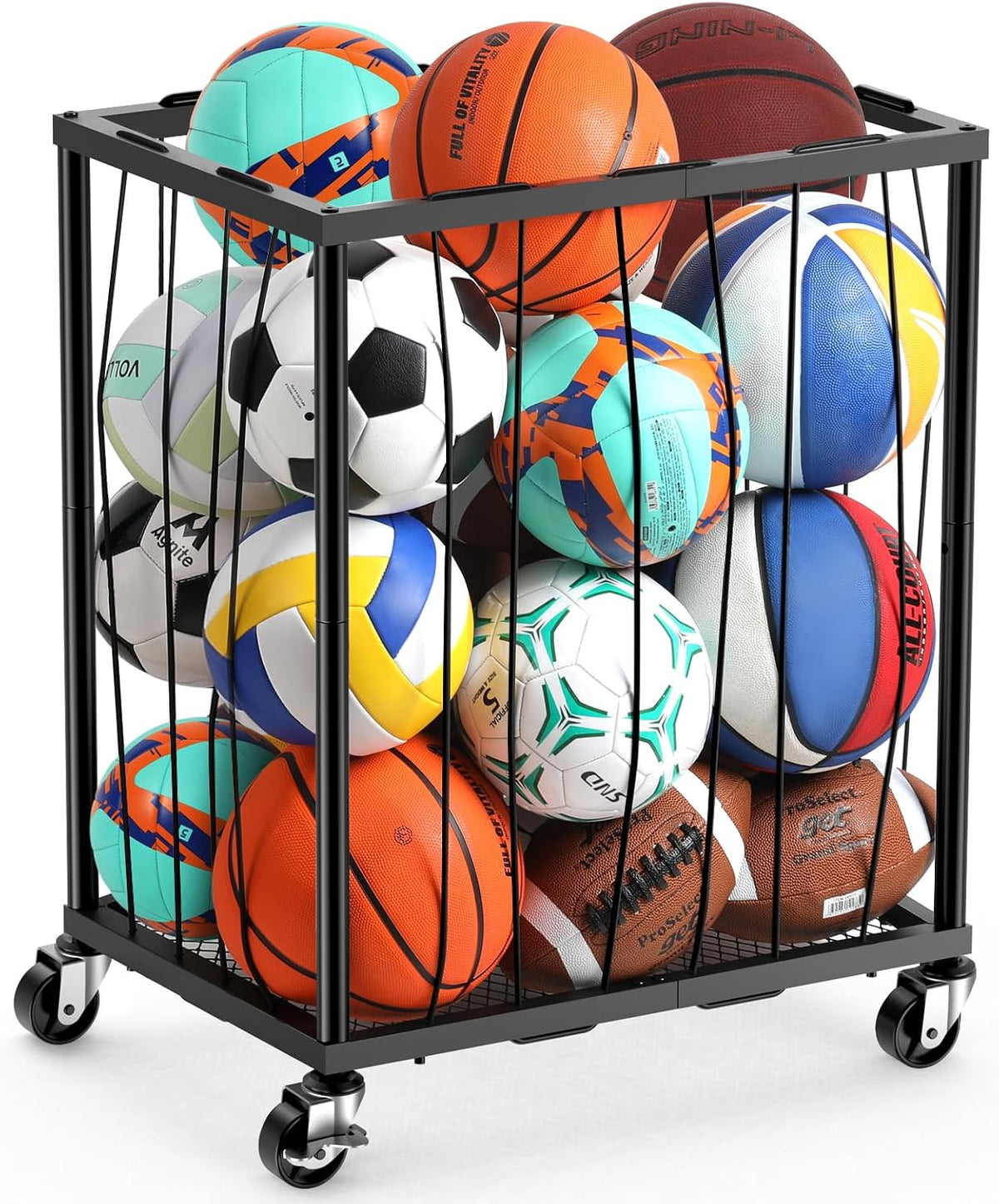 TomCare Garage Ball Storage Rack, Rolling Sports Cart with Lockable Wheels