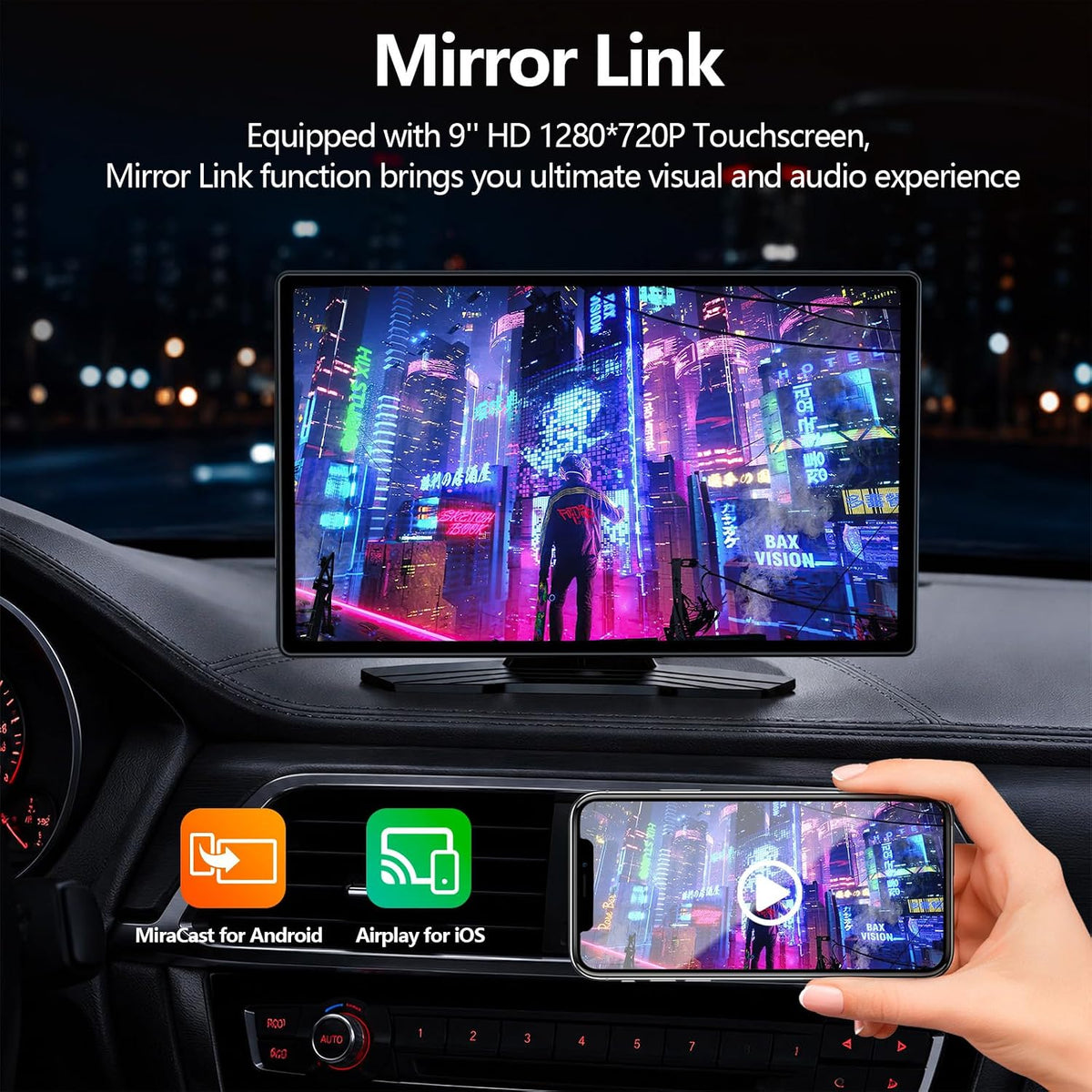 9" Wireless CarPlay Screen with Apple Car Play & Android Auto for Ca...