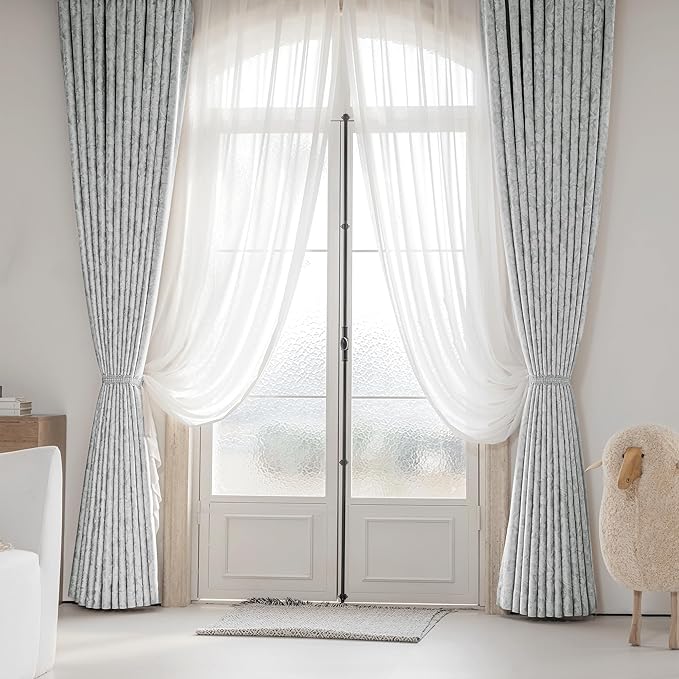 Beauoop Grey Floral Jacquard Blackout Curtains 96 Inches Long 2 Panels