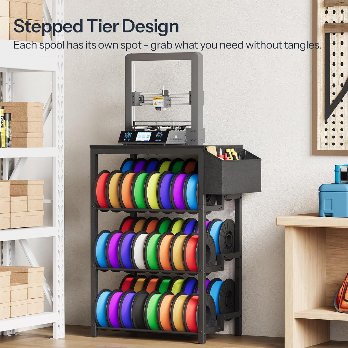 HOOBRO 3D Printer Stand with Filament Storage Rack, Holds 48 Spools, Black