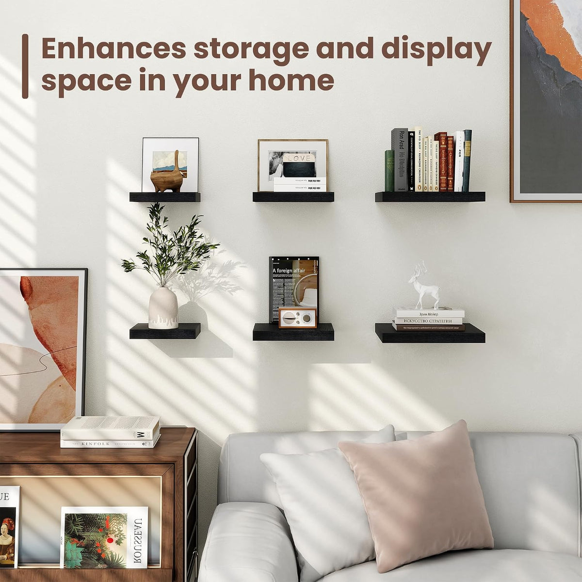 Fun Memories Floating Shelves for Wall - 7.5 Inch Square Shelves with Invisib...