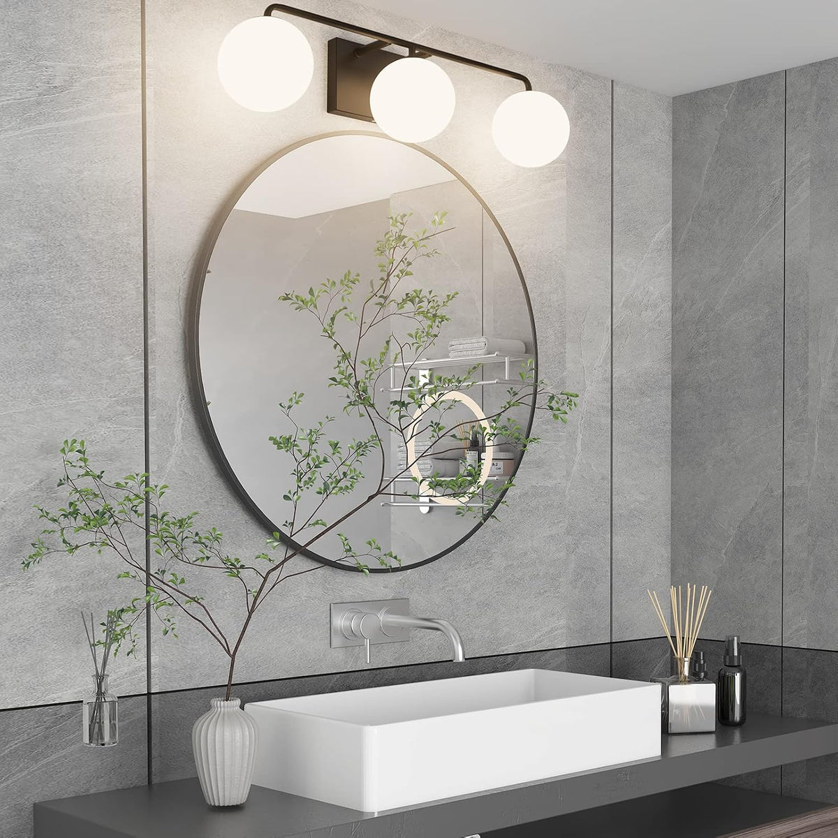 Tipace Mid Century Modern Bathroom Vanity Lights Fixtures 3-Light Black Milk ...