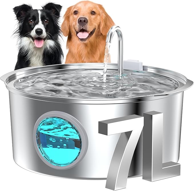 Dog Water Fountain for Large Dogs: 7L/236oz/1.8G Dog Fountain Stainless Steel