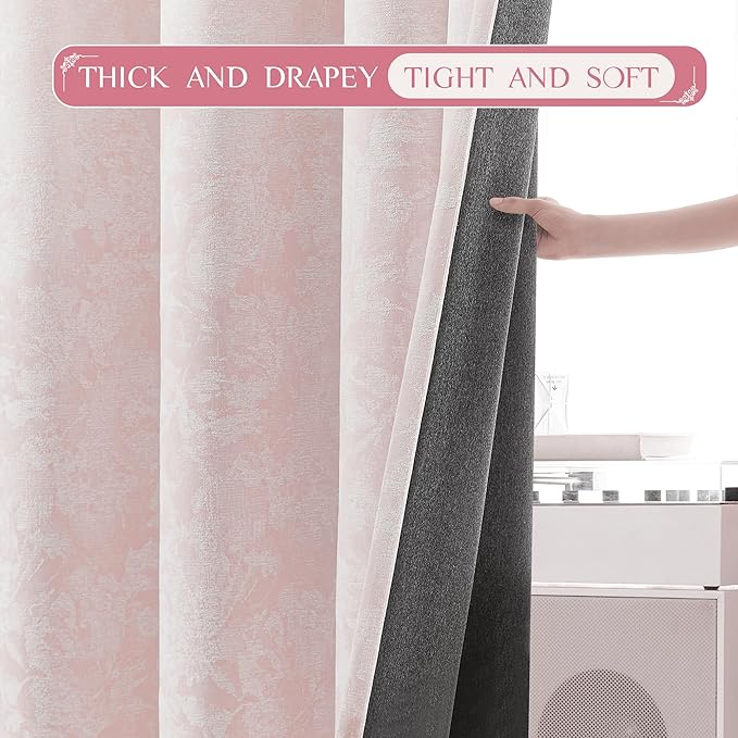 Beauoop Pink Floral Jacquard Blackout Curtains 90 Inches Long 2 Panels