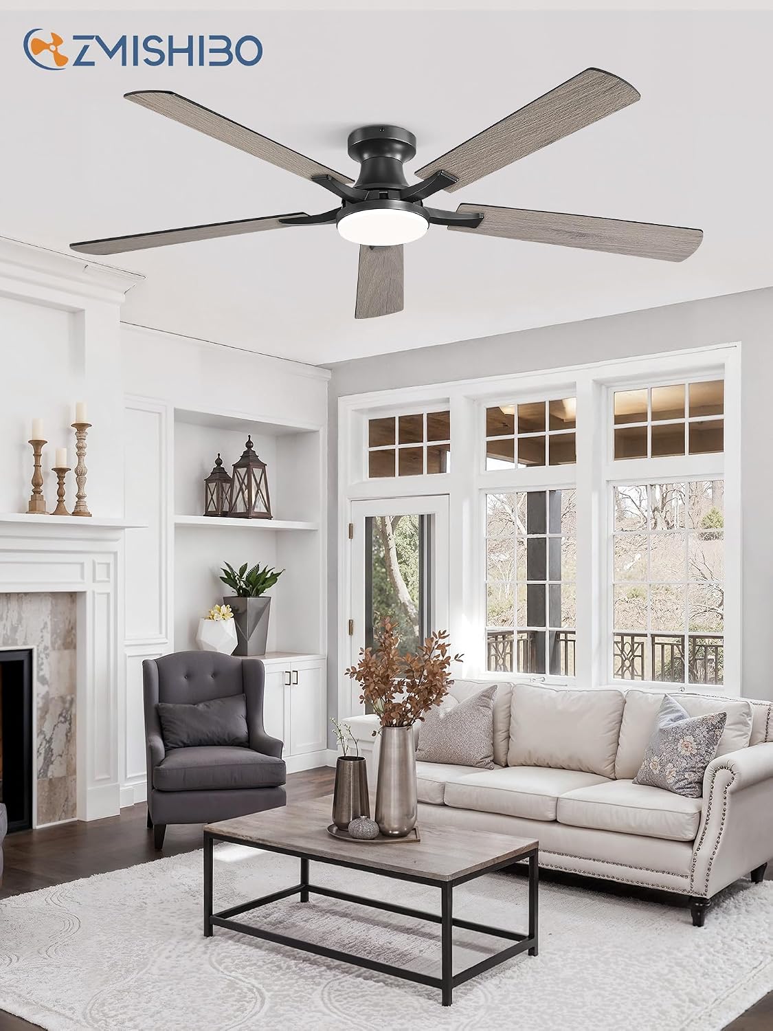 ZMISHIBO 60 Inch Ceiling Fans with Lights, Remote&App Control, Flush Mount