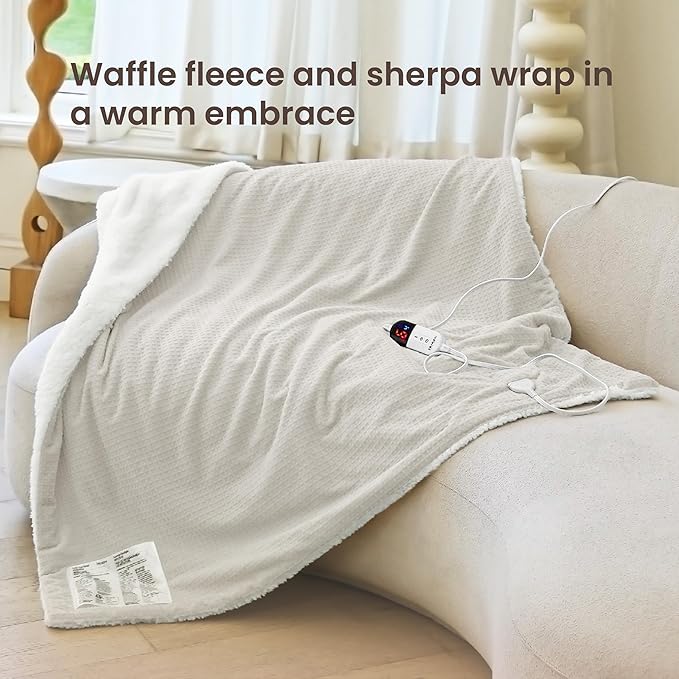 Heated Blanket Electric Blanket Twin Waffle, 62x84 Inches Sherpa Fleece Fast