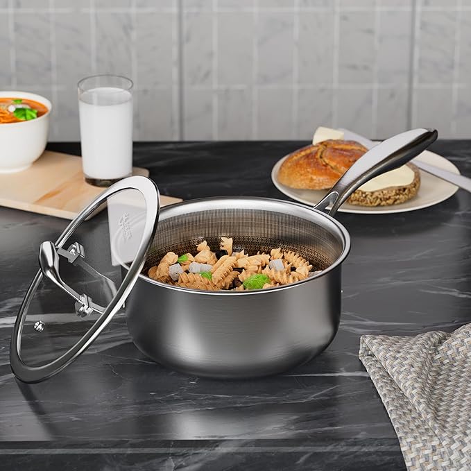 COOKER KING 2 Quart Stainless Steel Saucepan, Nonstick Sauce Pan, Ceramic Suce