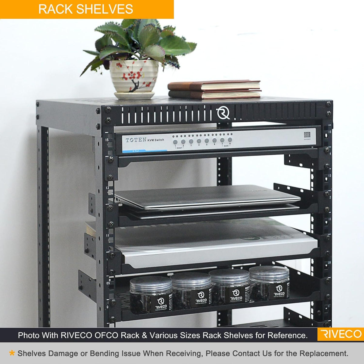 RIVECO 2-Pack 6" 1U Vented Rack Shelf for 19" Server IT Sound Cabinets