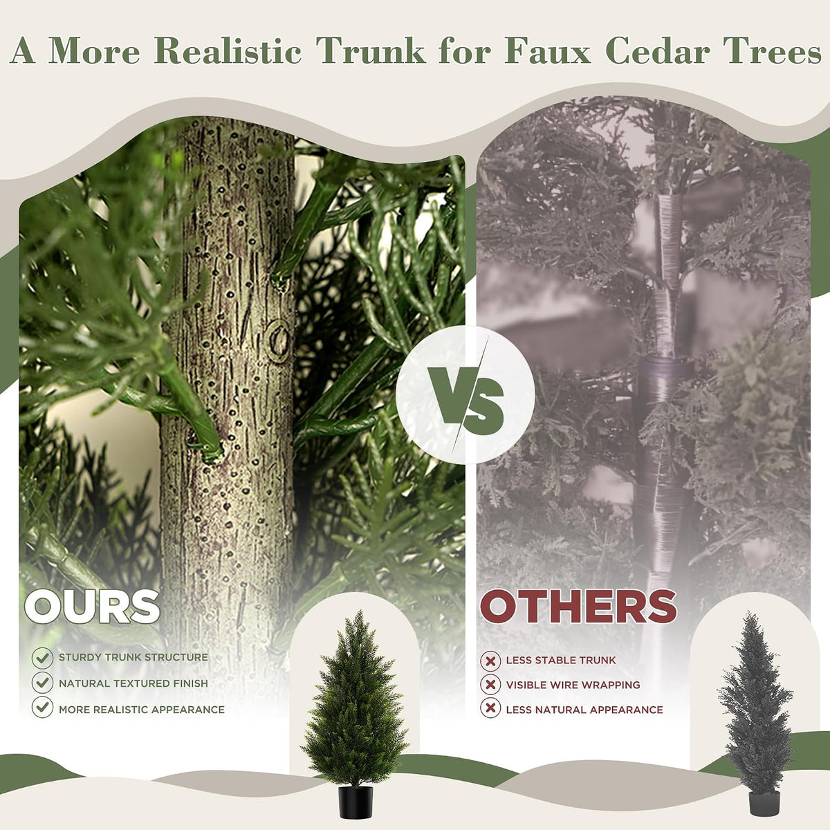 Artificial Topiary Cedar Trees 3FT Tall 2 Sets for Outdoor/Indoor