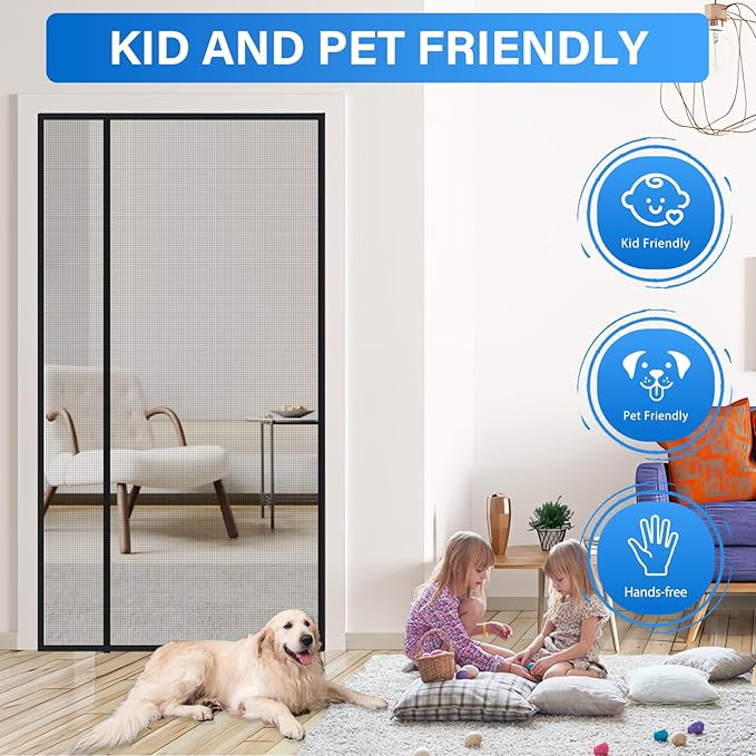 Magnetic Screen Door Mesh Left Right Side Opening Upgraded PET Material Mesh