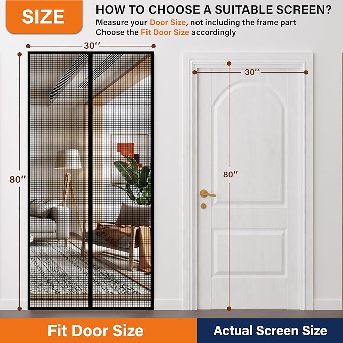 Magnetic Screen Door，Fiberglass Screen Door Mesh，Keep Bugs Out, Heavy-Duty Mesh
