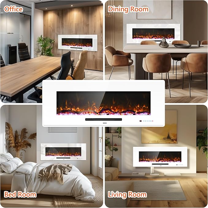 50" Electric Fireplace, Recessed & Wall Mounted Fireplace Heater 13 ...