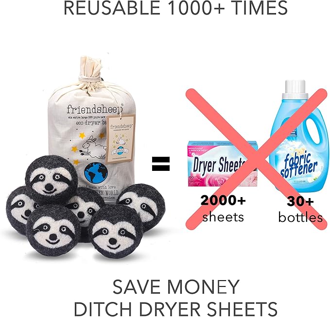 Friendsheep Wool Dryer Balls, Organic Reusable Fabric Softener Alternative (6...