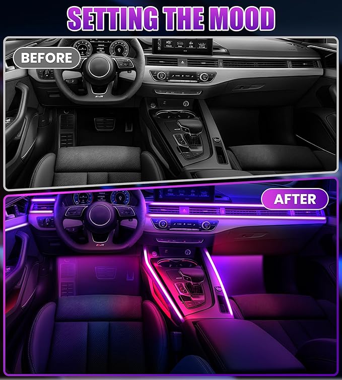 KENANEK 55.12’’ Acrylic Car Ambient Lighting Kit – 2 RGB LED Light Strips