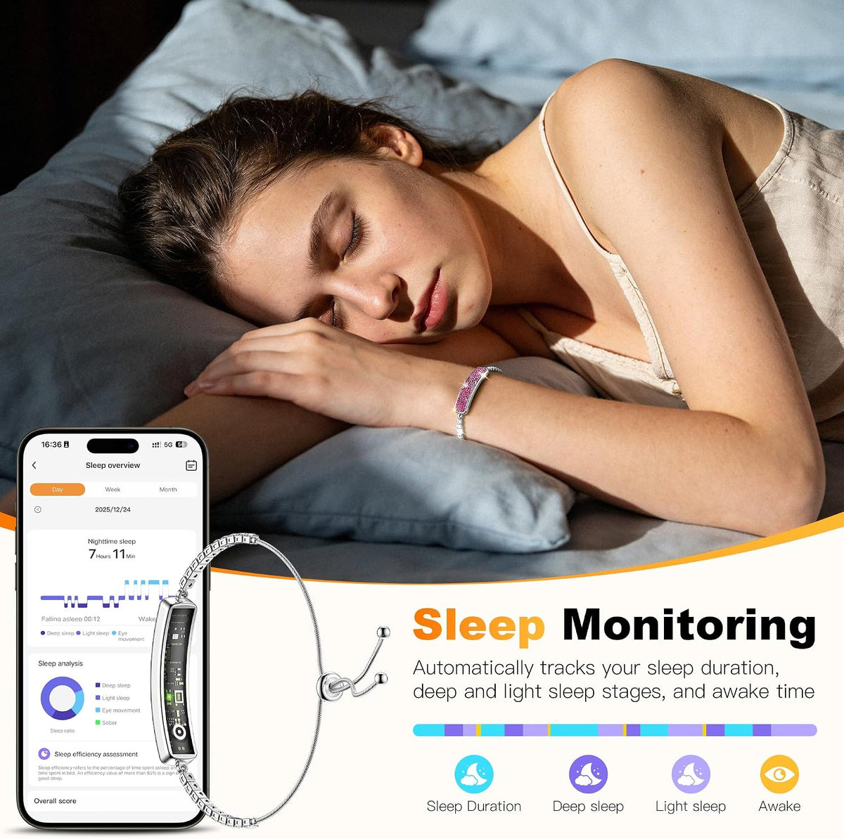 Smart Bracelet for Women - Fitness Tracker with Heart Rate, Sleep & Step ...
