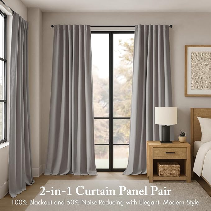Madison Park Karien 100% Blackout Curtains 52x108 – Grey, 2-Layer Noise (2-PK)