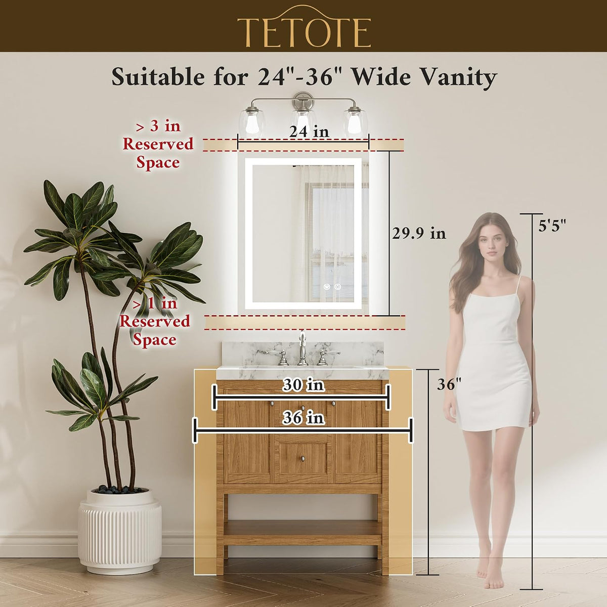 LED Bathroom Mirror 24 x 30 Inch Lighted Bathroom Vanity Mirror with Lights, ...