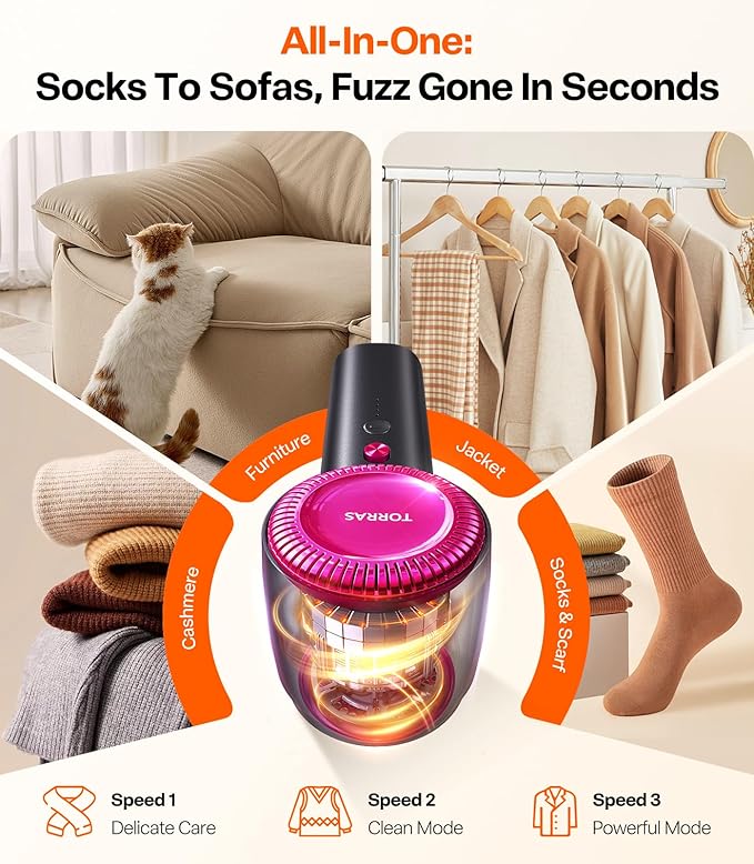 TORRAS Rechargeable Fabric Shaver Electric Lint Remover 3-Speed Remove Fuzz