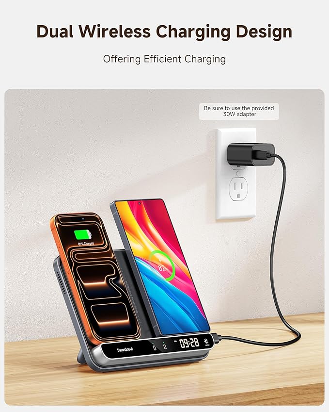 Dual Wireless Charger Stand, SwanScout 504, Foldable Wireless Charging Station