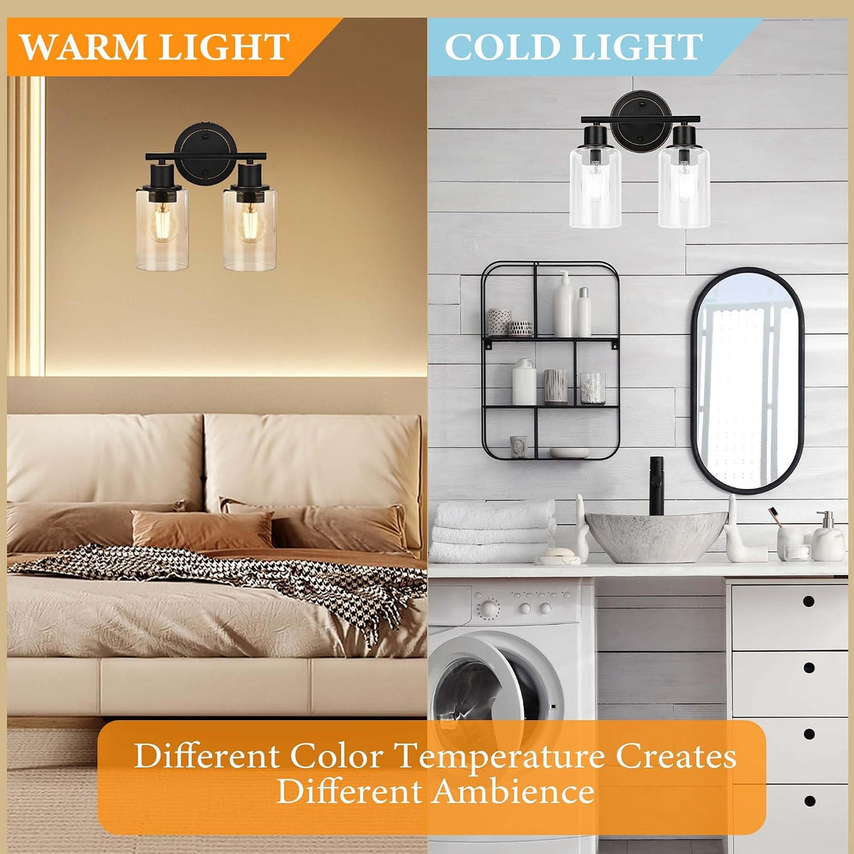 2-light Oil Rubbed Bronze Bathroom Light Fixtures for Vanity Mirror Sink