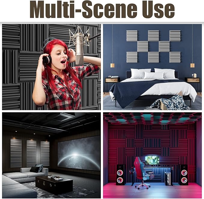 ZELMINE Upgrade 12 pack Self-adhesive Sound Proof Foam Panels, Decorative