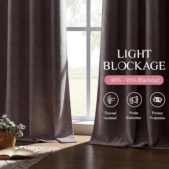 Beauoop Pink Floral Jacquard Blackout Curtains 72 Inches Long 2 Panels