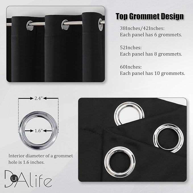 DUALIFE Black Out Curtains 9 ft Extra Long Grommet Blackout Heat Blocking