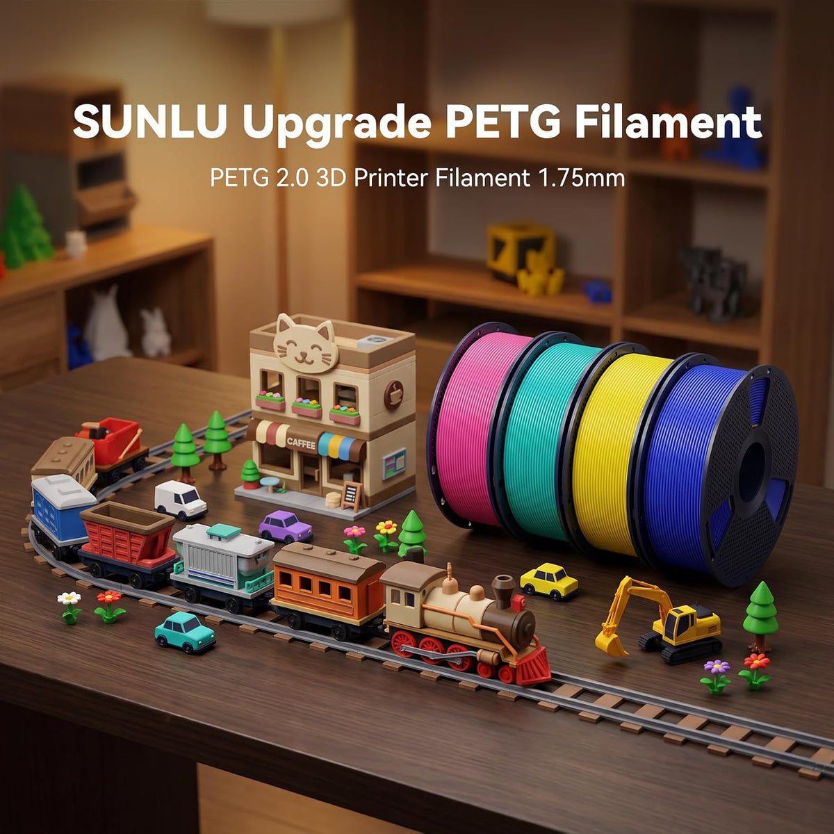 SUNLU PETG2.0 3D Printer Filament, Multicolor, 4-Pack (4KG)