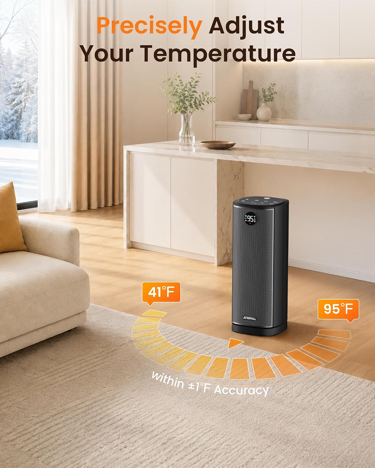 Space Heater with 75° Oscillation Electric Heater for Indoor Use Large Room