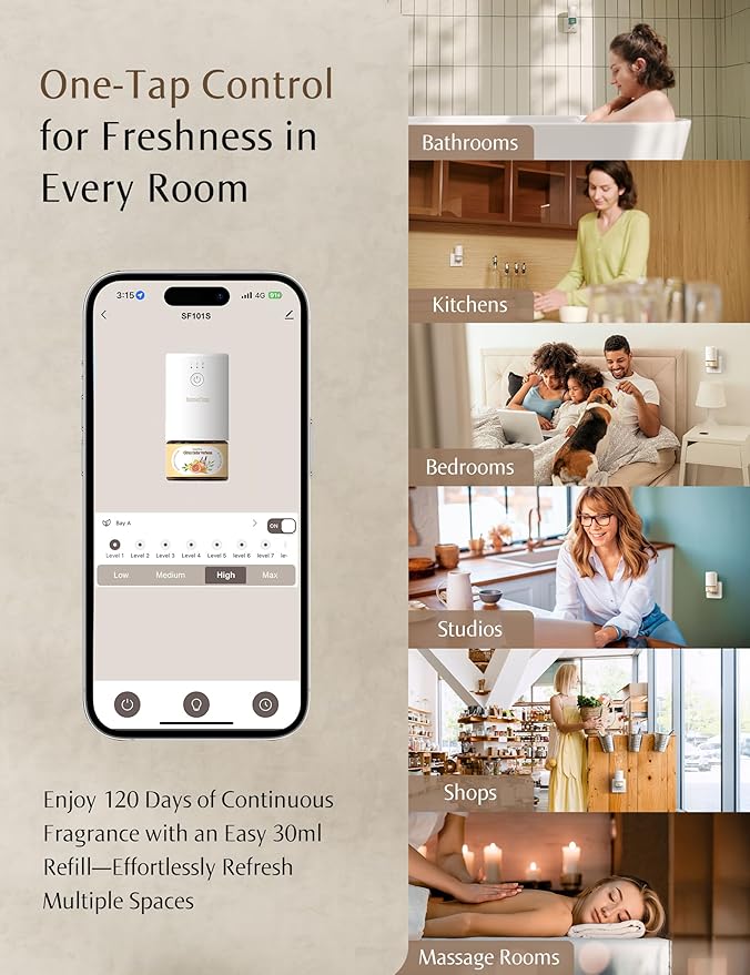 SF101S Pro Smart Waterless Essential Oil Diffuser, Plug in Aromatherapy