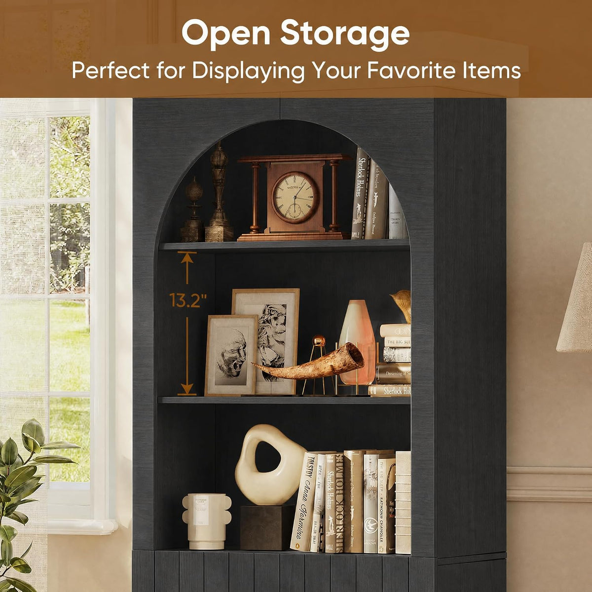 Vyre 71" Modern Tall Bookcase and Bookshelf, Triple Half Open Storage Ca...