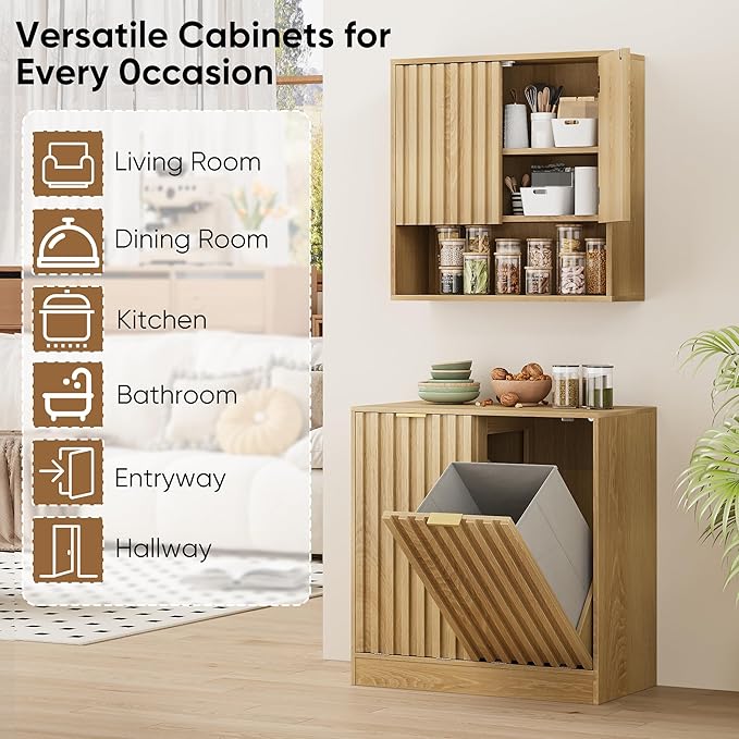 Smuxee Fluted Bathroom Cabinet Wall Mounted, Wooden Medicine Cabinet