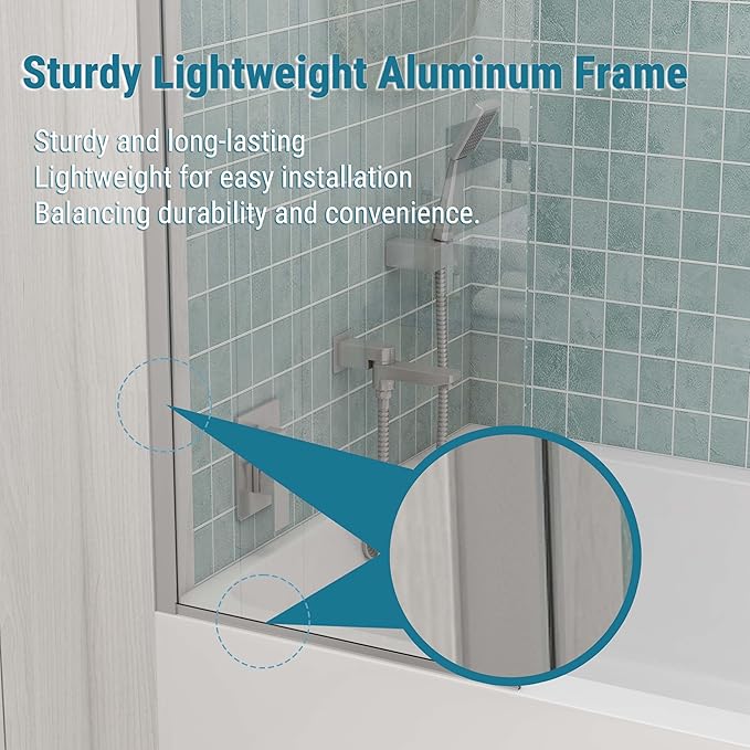 Sunrosa 24"×60" Bathtub Glass Panel, 8mm Thick Shower Screen, Brush...