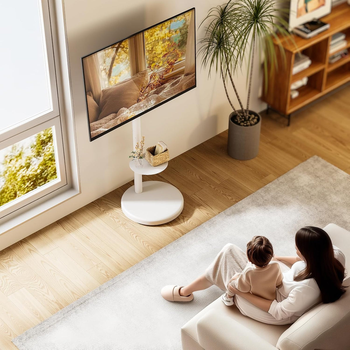 Rolling TV Stand for 37-86" TVs, 110 lbs, White