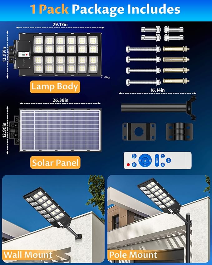 Gefolly SL-9800W Solar Street Lights Outdoor, 860000LM Commercial Parking Lot