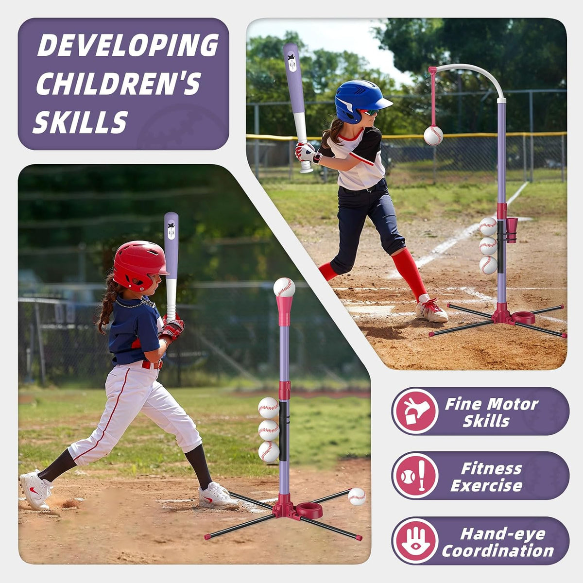 Wee Wonders 3-in-1 T Ball Set, Adjustable Height Hanging Tee Ball Set