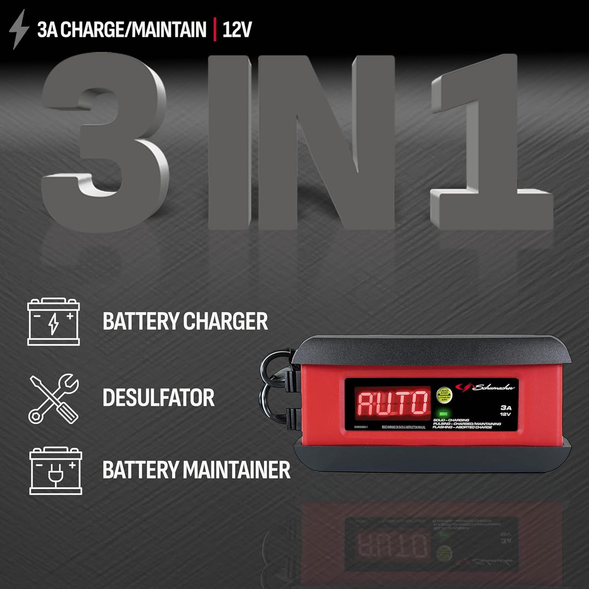 Schumacher Electric 3A Car Battery Charger & Maintainer, 12V – SP1297