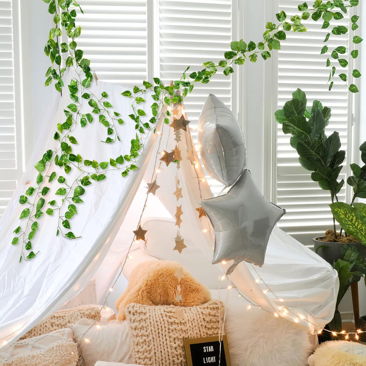 120 Pack 840Ft Artificial Ivy Garland, Fake Vines UV Resistant Greenery Leave...