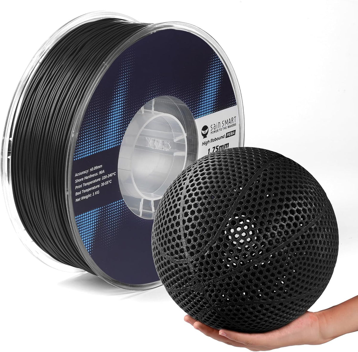 SainSmart PEBA High Rebound 90A Flexible Filament, 1KG (2.2lbs) (Black)