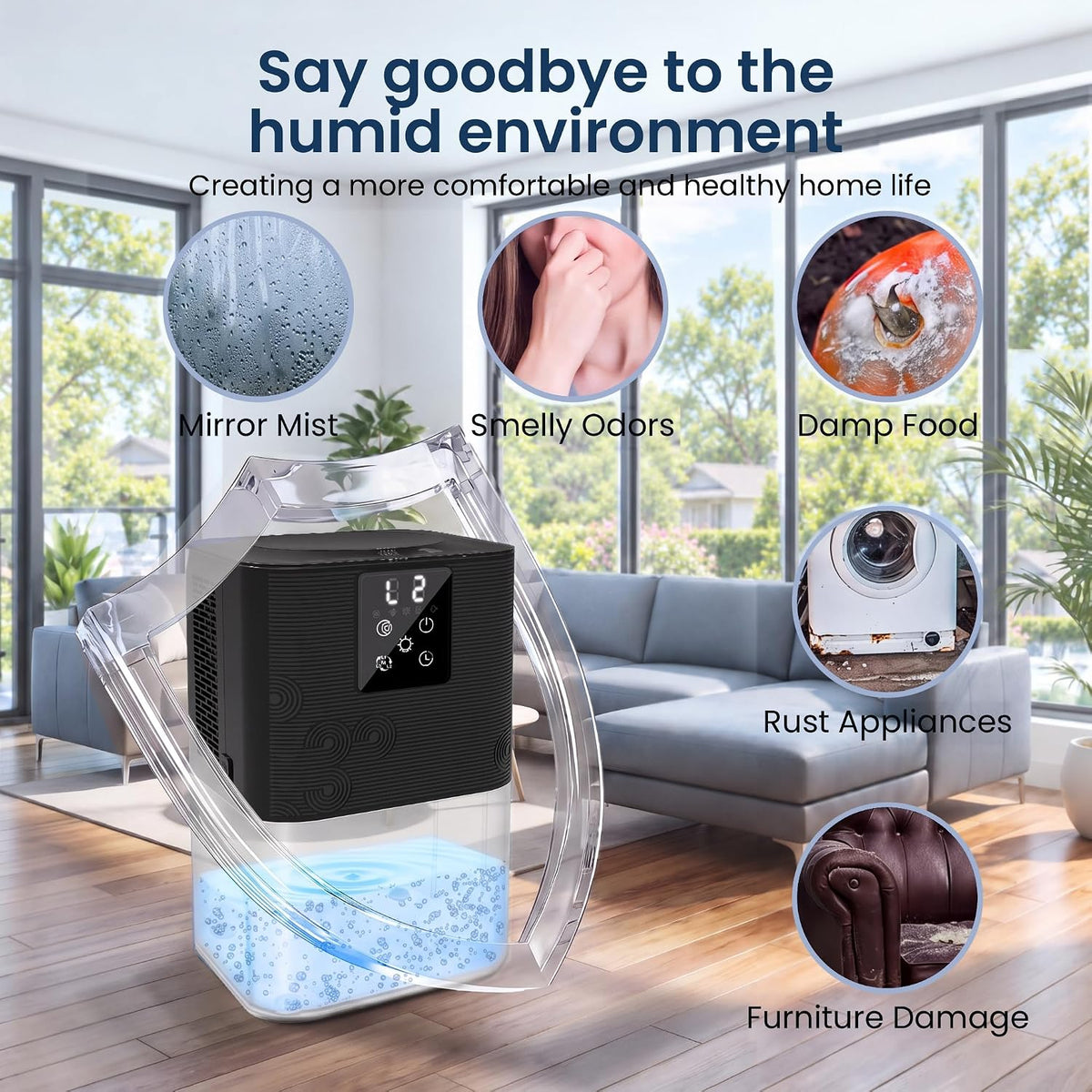 MTOX Dehumidifier for Home, 1000 Sq Ft, 3L Water Tank with Auto Shut-Off