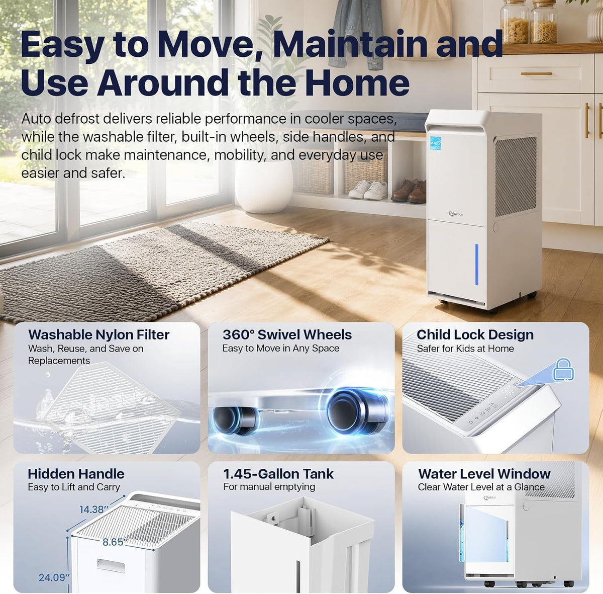 Dehumidifier for Basement, Home and Garage, Max 100 Pint/Day 5000 Sq.Ft
