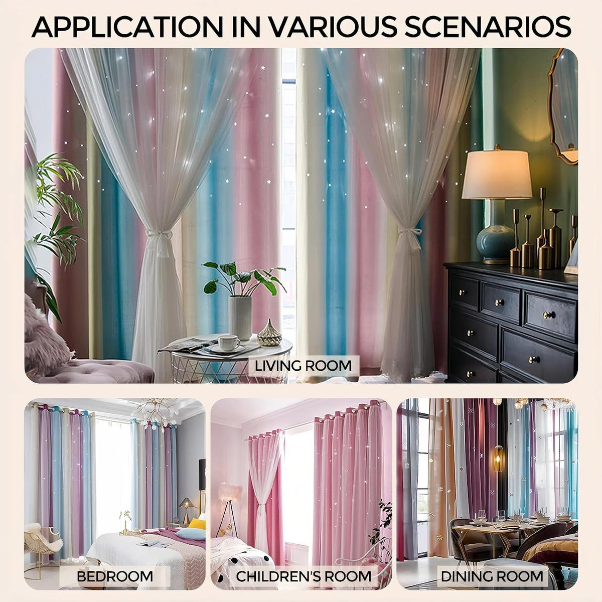 Star Cutout Blackout Curtains, Pink Purple Blue, W52 x L63 Inch | 2 Panels, O...