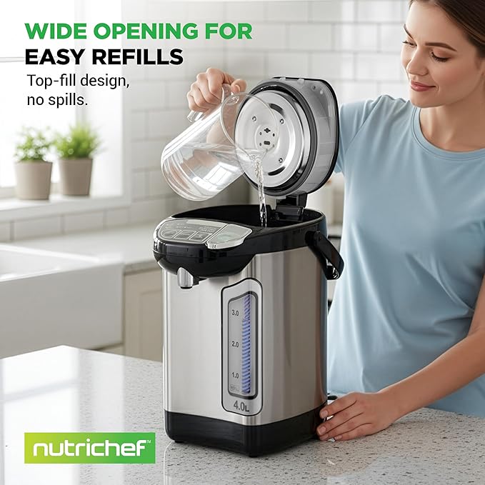 NutriChef Electric Water Boiler and Warmer - 4L/4.2Qt Stainless Steel Electric