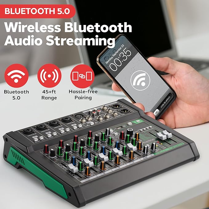 Pyle 8-Channel Audio Mixer, USB Interface, MP3 Compatible, XLR Inputs and LED