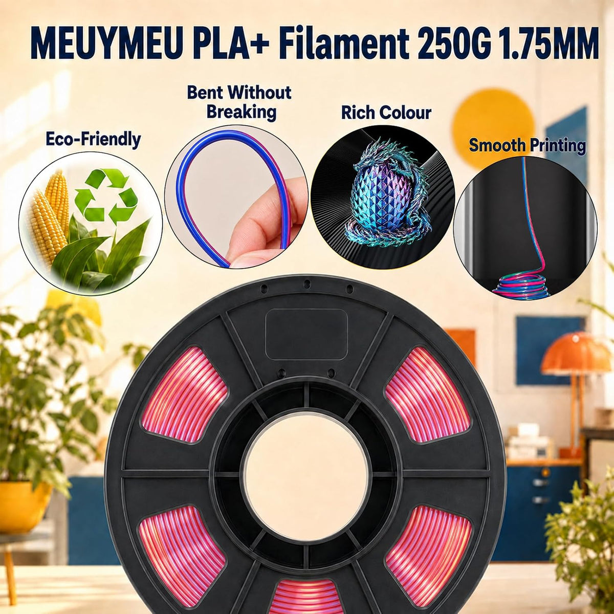 Shiny Tricolor Silk PLA+ 3D Printer Filament Bundle 1.75mm