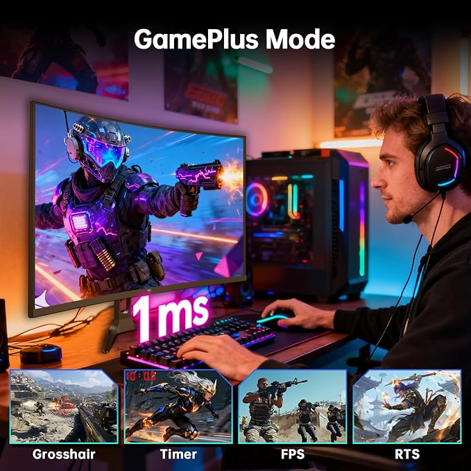 KTC 32 Inch Curved Gaming Monitor, 2K 180Hz Computer Monitor, QHD 1500R PC
