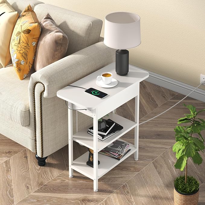 LIDYUK End Table with Charging Station, Flip Top Side Table with USB Ports and