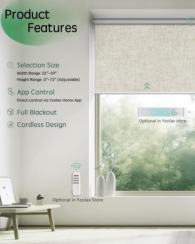 Yoolax Motorized Blinds App Control, Cordless Automatic Shades Roller Window