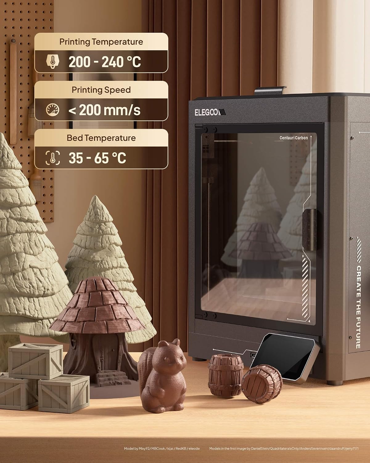 ELEGOO PLA 3D Printer Filament 4KG Oak Wood/Rosewood/Tan Birch/Teak Wood